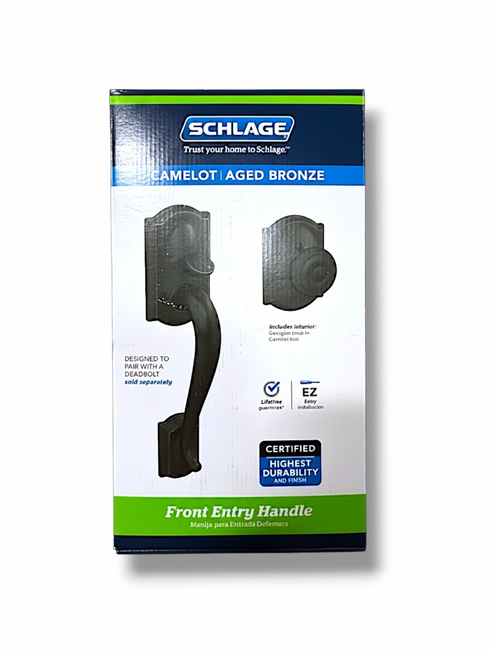 Schlage Camelot Aged Bronze Door Handleset Right Hand Accent NIB